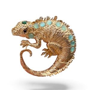 Reptile Brooch Green and Gold Lizard